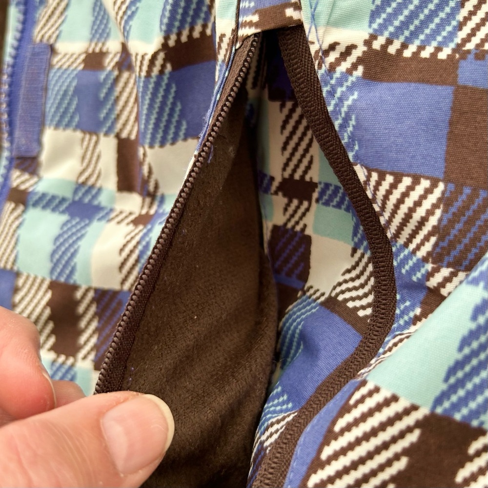 Columbia Snow Ski Waterproof Periwinkle Blue Brown Plaid Jacket Hood Size 14/16 - Picture 7 of 16
